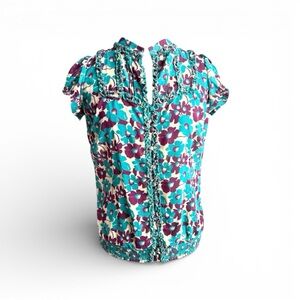 Fossil Vibrant Floral Blouse in Teal and Purple